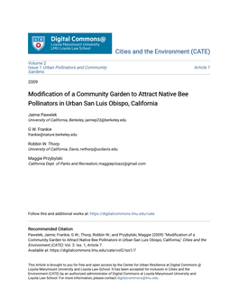 Modification of a Community Garden to Attract Native Bee Pollinators in Urban San Luis Obispo, California