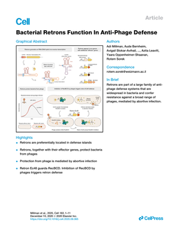 Bacterial Retrons Function in Anti-Phage Defense