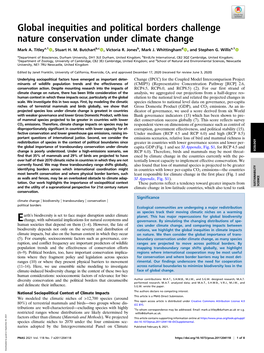 Global Inequities and Political Borders Challenge Nature Conservation Under Climate Change