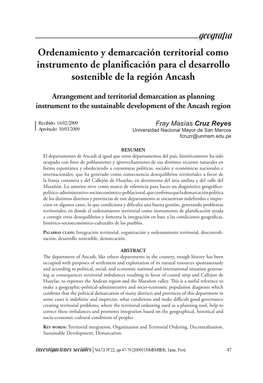 Ordenamiento Y Demarcación Territorial Como Instrumento De Planificación Para El Desarrollo Sostenible De La Región Ancash