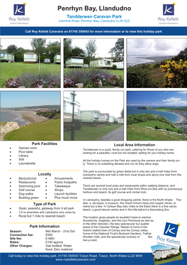 Penrhyn Bay, Llandudno Tandderwen Caravan Park Llanrhos Road, Penrhyn Bay, Llandudno LL30 3LD