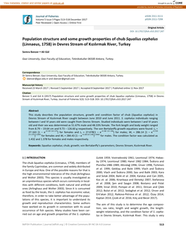 Population Structure and Some Growth Properties of Chub Squalius Cephalus (Linnaeus, 1758) in Devres Stream of Kızılırmak River, Turkey