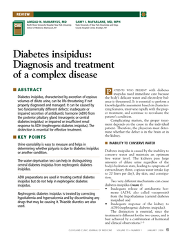 Diabetes Insipidus: Diagnosis and Treatment of a Complex Disease
