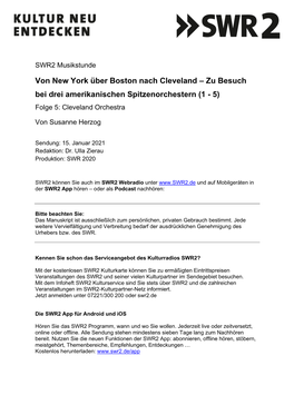 Von New York Über Boston Nach Cleveland – Zu Besuch Bei Drei Amerikanischen Spitzenorchestern (1 - 5) Folge 5: Cleveland Orchestra