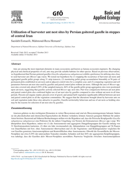 Utilization of Harvester Ant Nest Sites by Persian Goitered Gazelle in Steppes of Central Iran Saeideh Esmaeili, Mahmoud-Reza Hemami∗