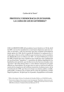 Protesta Y Democracia En Ecuador: La Caída De Lucio Gutiérrez**