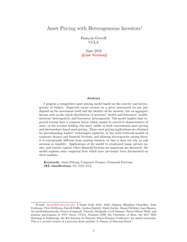 Asset Pricing with Heterogeneous Investors∗