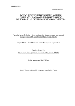 Implementation of a Public Awareness and Public Participation Programme in Relation to Mangrove Depletion and Proposed Re-Forestation in Coastal Nigeria