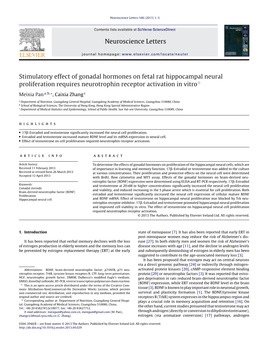 Stimulatory Effect of Gonadal Hormones on Fetal Rat Hippocampal Neural