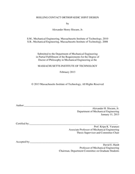 ROLLING CONTACT ORTHOPAEDIC JOINT DESIGN by Alexander Henry