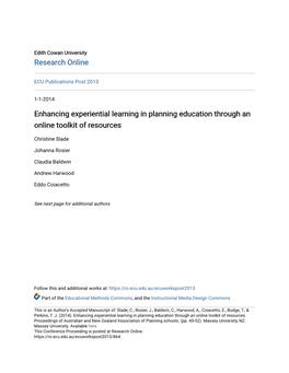 Enhancing Experiential Learning in Planning Education Through an Online Toolkit of Resources