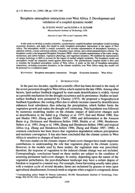 Biosphere-Atmosphere Interactions Over West Africa. I: Development and Validation of a Coupled Dynamic Model