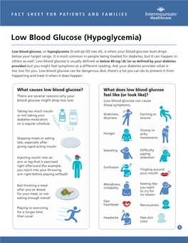 Low Blood Glucose (Hypoglycemia)