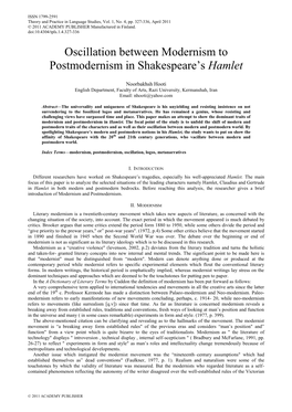 Oscillation Between Modernism to Postmodernism in Shakespeare‘S Hamlet