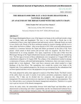 The Bihar Flood 2008: Is It a Man-Made Disaster Or a Natural Hazard? an Analysis of the Bihar Flood with the Safety Chain