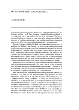 The Red River Public Library, June 1822 Dorothy E. Ryder