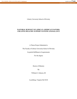 Pastoral Burnout of African American Pastors: Creating Healthy Support Systems and Balance