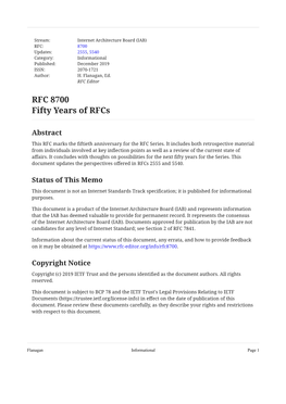 RFC 8700: Fifty Years of Rfcs