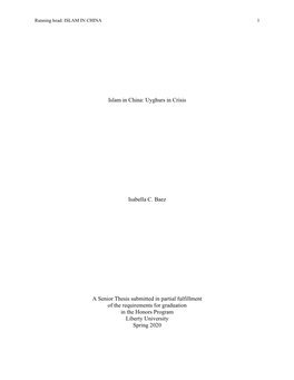 Islam in China: Uyghurs in Crisis Isabella C. Baez a Senior Thesis