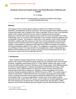 Glacier Retreat and Drought Cycles in the Rocky Mountains of Montana and Canada