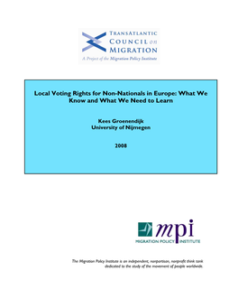 Local Voting Rights for Non-Nationals in Europe: What We Know and What We Need to Learn