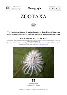 The Hemiptera-Sternorrhyncha (Insecta) of Hong Kong, China—An Annotated Inventory Citing Voucher Specimens and Published Records