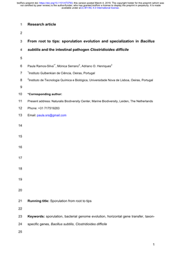 Sporulation Evolution and Specialization in Bacillus