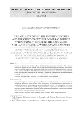 “Urban Labyrinths”: the Identity of Cities and the Creation of Their Images As Tourist Attractions