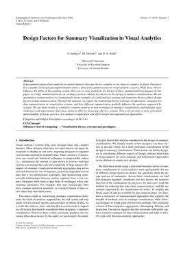 Design Factors for Summary Visualization in Visual Analytics