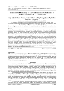 Consolidated Summary of Current Treatment Modalities of Childhood Functional Abdominal Pain