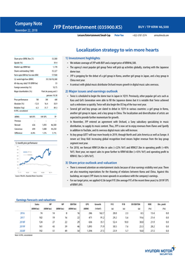 JYP Entertainment (035900.KS) BUY / TP KRW 46,500 November 22, 2018