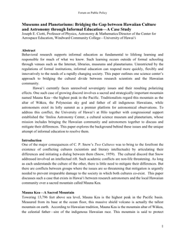 Museums and Planetariums: Bridging the Gap Between Hawaiian Culture and Astronomy Through Informal Education—A Case Study Joseph E