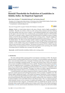 Rainfall Thresholds for Prediction of Landslides in Idukki, India: an Empirical Approach