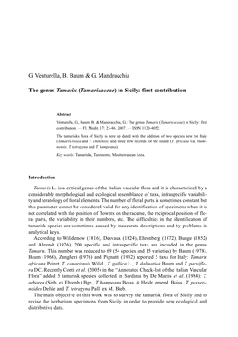 G. Venturella, B. Baum & G. Mandracchia the Genus Tamarix