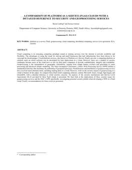 A Comparison of Platform As a Service (Paas) Clouds with a Detailed Reference to Security and Geoprocessing Services