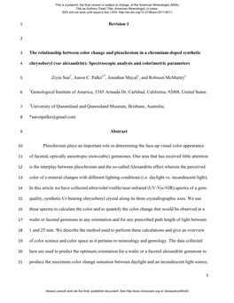 Revision 1 the Relationship Between Color Change and Pleochroism in A