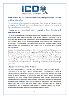 Ecocide As an International Crime? Perspectives from Domestic and International Law’