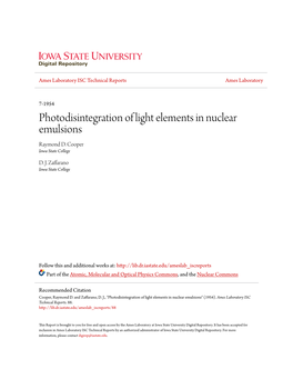 Photodisintegration of Light Elements in Nuclear Emulsions Raymond D