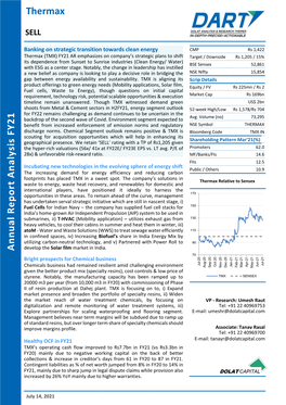 A N N U Al R Ep O Rt a N Alysis FY21 Thermax