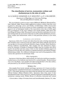 The Distribution of Nerves, Monoamine Oxidase and Cholinesterase in the Skin of Cattle by D