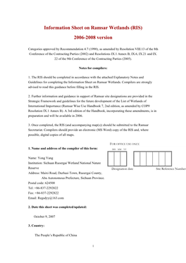 Information Sheet on Ramsar Wetlands (RIS) 2006-2008 Version