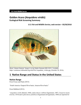 Aequidens Viridis) Ecological Risk Screening Summary