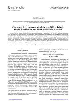 Chernozem (Czarnoziem) – Soil of the Year 2019 in Poland. Origin, Classification and Use of Chernozems in Poland