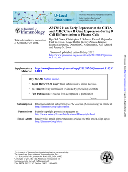 Cell Differentiation to Plasma Cells B and MHC Class II Gene Expression