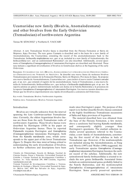 Bivalvia, Anomalodesmata) and Other Bivalves from the Early Ordovician (Tremadocian) of Northwestern Argentina