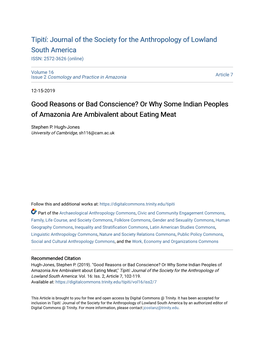 Good Reasons Or Bad Conscience? Or Why Some Indian Peoples of Amazonia Are Ambivalent About Eating Meat