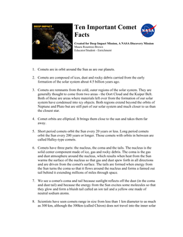 Ten Important Comet Facts