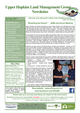 Upper Hopkins Land Management Group Newsletter