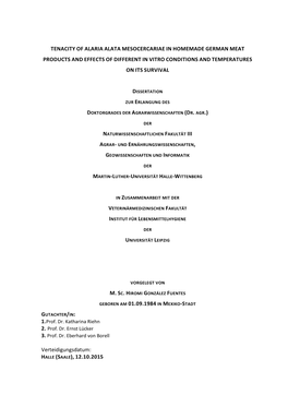 Tenacity of Alaria Alata Mesocercariae in Homemade German Meat