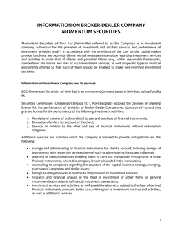 Information on Broker-Dealer Company Momentum Securities